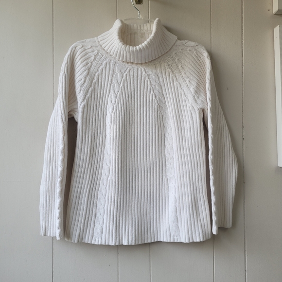 Liz Claiborne Cable Knit Turtleneck Sweater White Sz L - Picture 1 of 14